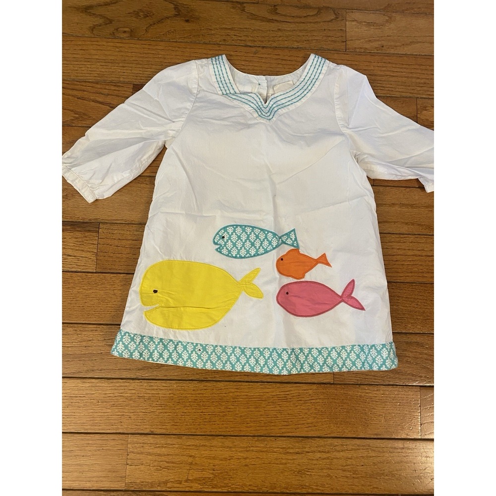 mini boden girls 5-6 Kaftan Embroidered Fish Tunic Dress Multicolored